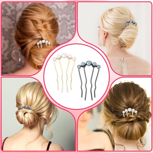 Pearl Hair Pins - 2 Pcs U Shaped Vintage Hair Forks for Women