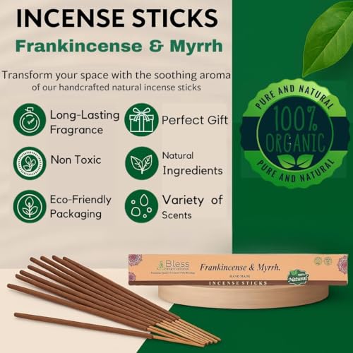 Bless Organic Frankincense & Myrrh Incense Sticks - 80 Count