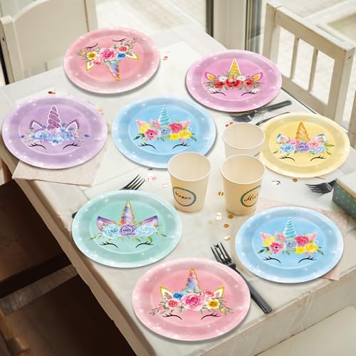 60PCS Unicorn Birthday Party Plates - Colorful 7-Inch Disposable Tableware