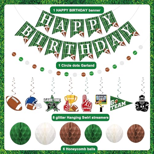 Football Birthday Party Decorations - Pre-Strung Banner & Swirls