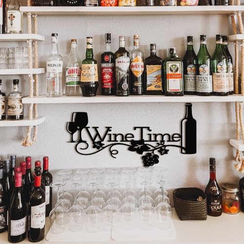 Vintage Farmhouse Wine Bar Metal Wall Art Sign - 16x8 Inches