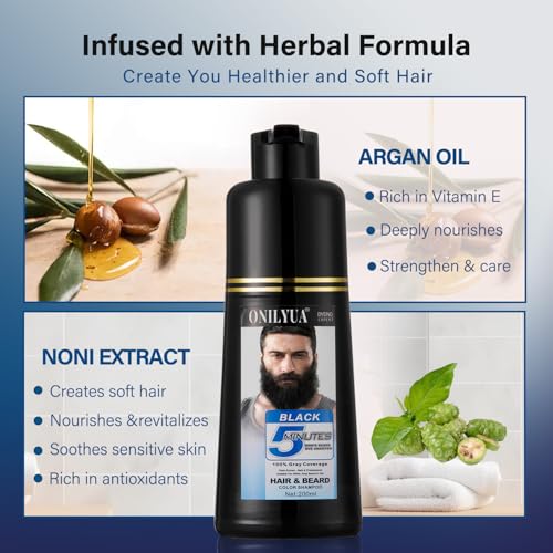 Men's Black Beard Dye & Hair Color Shampoo - Gray Coverage & Fast Results