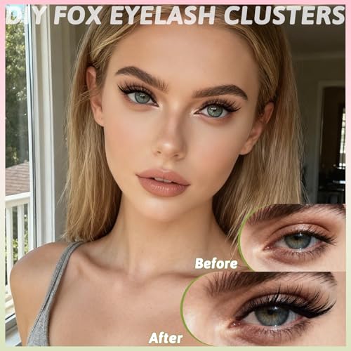 Self-Adhesive Fox Lash Clusters - 60pcs Wispy Anime Lashes