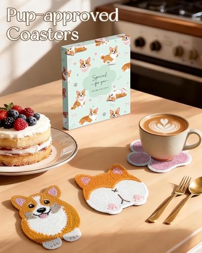 Slohif Corgi Crochet Coasters - Cute Drink Coasters for Home