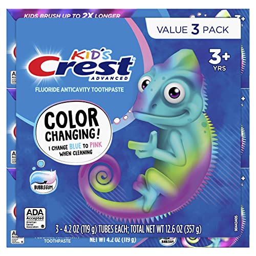 Crest Kids Fluoride Toothpaste, Color-Changing Bubblegum, 4.2 oz (3 Count)