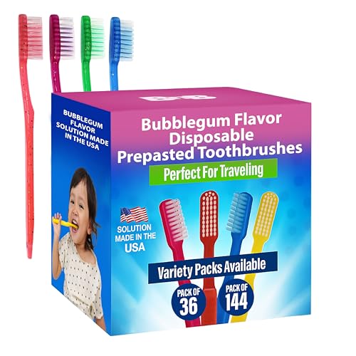 Bubblegum Kids Prepasted Toothbrushes - 36 Pack, Soft Bristles