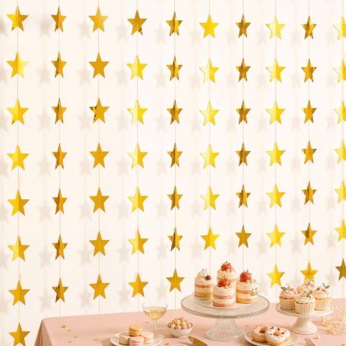Gold Star Garland - 10 Pack, 130 Feet Party Decoration for Events