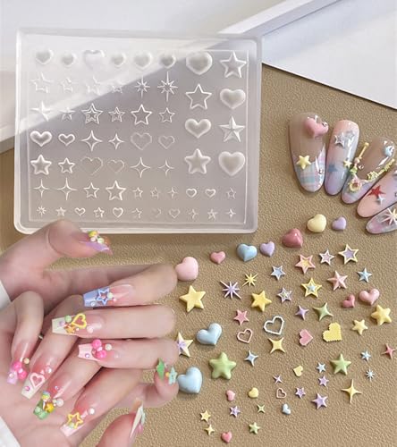 3D Silicone Nail Art Molds Set - Star, Heart & Hexagram Designs