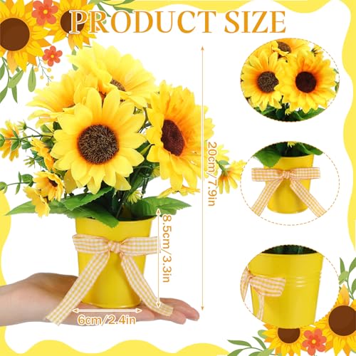 2 Pack Small Artificial Sunflower Potted Plants - Rustic Home Decor