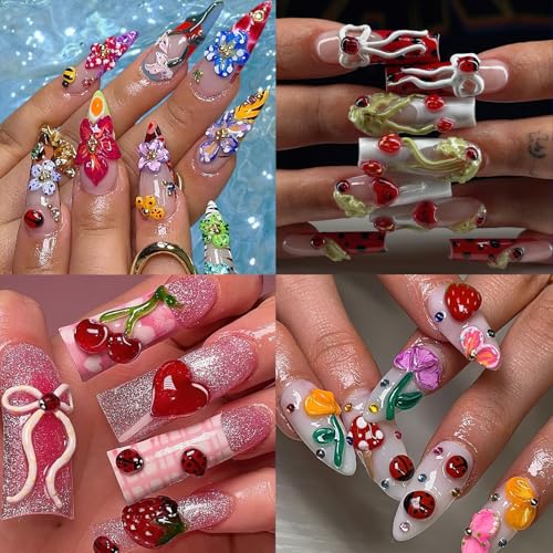 Ladybug Nail Charms 100Pcs Colorful Insect & Flower Nail Art Decorations