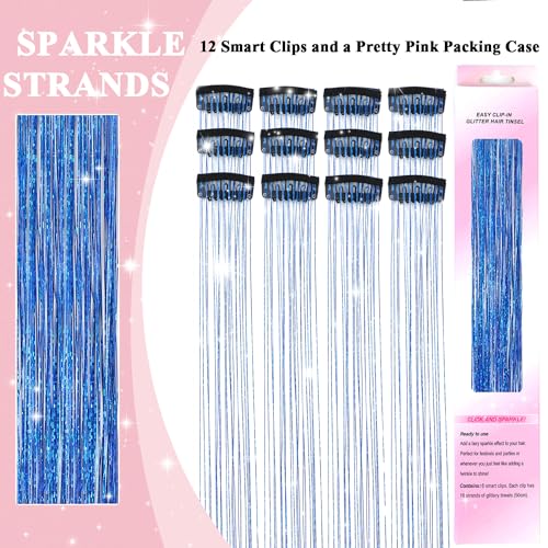 Hair Tinsel Clips 12 Pack Glitter Hair Extensions for Girls Women Kids
