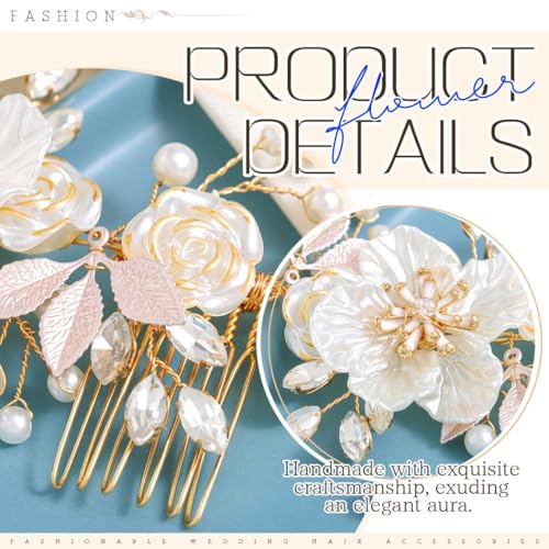 Campsis Bridal Hair Accessories Set - Flower Headband & Hair Vine with Shell Flowers