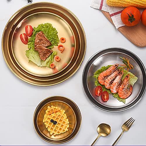 AIYoo Stainless Steel Gold Dinner Plates - 7 Inch Set of 2, Shatterproof & Lightweight for Camping