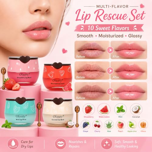 8-Piece Bee Lip Balm Set with Honey & Fruit Flavors - Hydrating Lip Masks