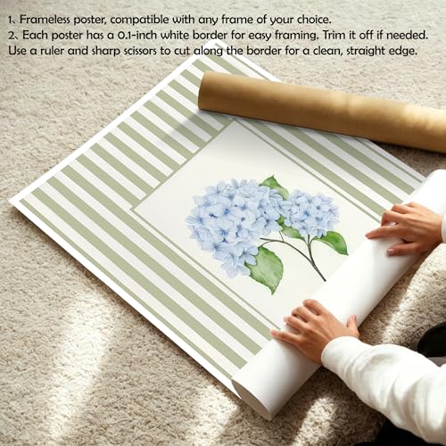 Blue Hydrangea Wall Art Set - Unframed Floral Prints 8x10"