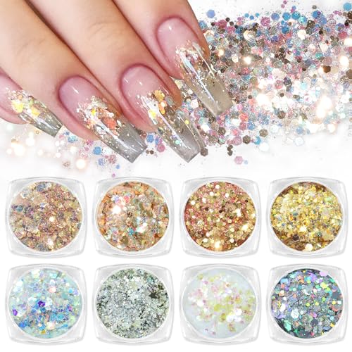 Laza 8-Color Iridescent Nail Art Glitter Powder Set