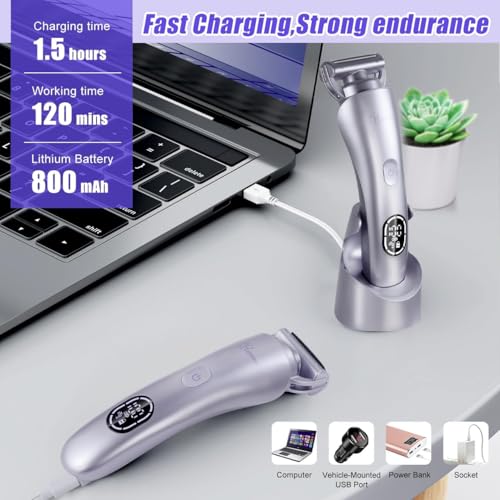 Hatteker Women's Electric Shaver Trimmer - Purple, Waterproof 3-in-1