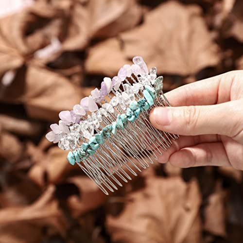 JONKY Turquoise, Transparent & Purple Crystal Bridal Hair Comb for Women