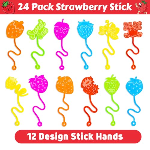 92-stickyhand 48-piece Strawberry Theme Party Favors: 24 Stick Hands & 24 Temporary Tattoos