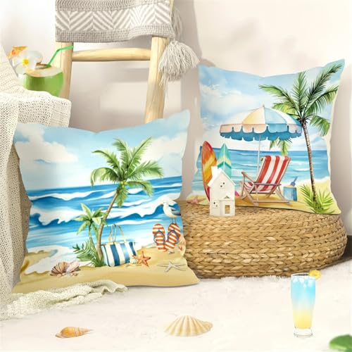 Seaside Palm Starfish Throw Pillow Covers - Set of 4, 18x18