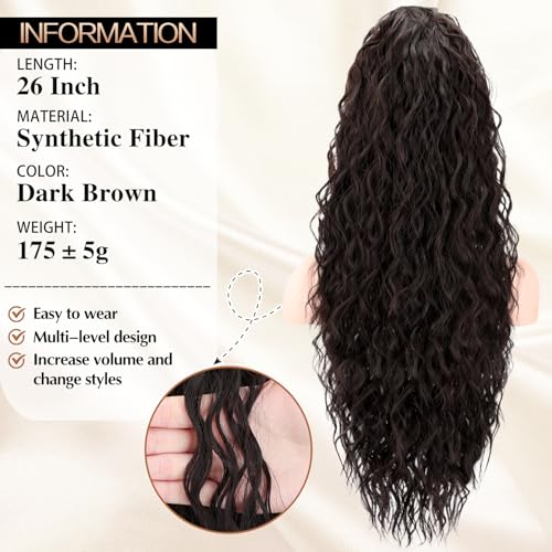 26 Inch Curly Claw Clip Ponytail Extension - Dark Brown Synthetic Hairpiece