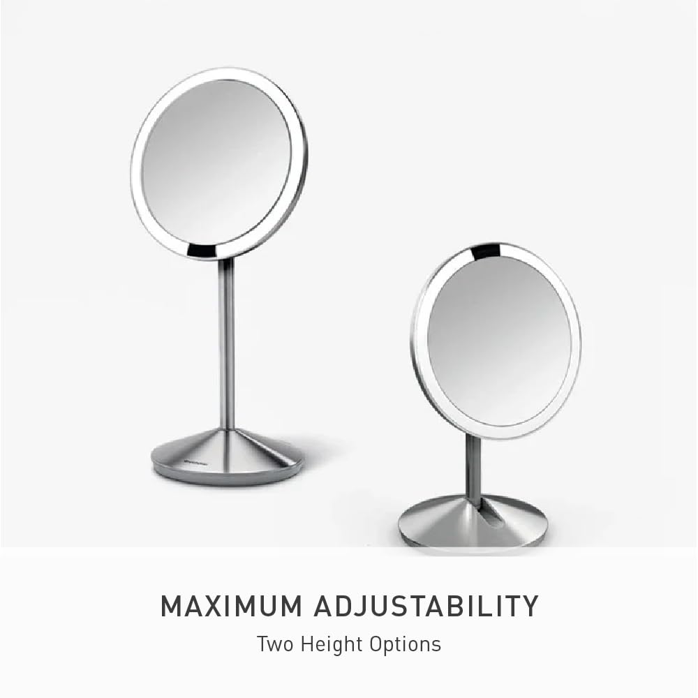 simplehuman 5" Round Rechargeable Mini Travel Sensor Makeup Mirror (2014 Model, Discontinued), 10x Magnification, Brushed Stainless Steel