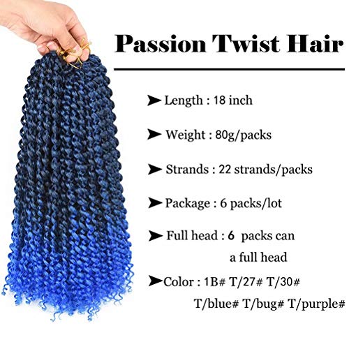 YOROSTAR 18 Inch Blue Water Wave Passion Twists Crochet Hair - 6 Packs