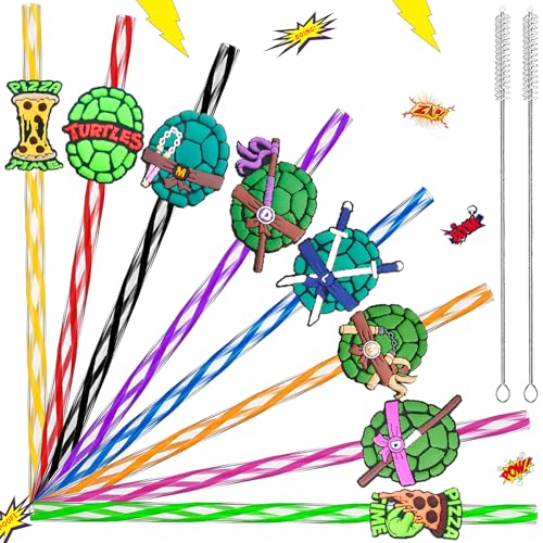 24 Reusable Green Turtle Drinking Straws Set for Kids Parties