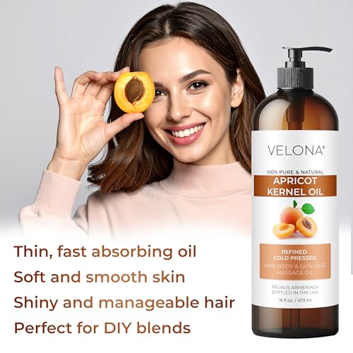 Velona Apricot Kernel Oil - 32 fl oz, Cold Pressed & Refined