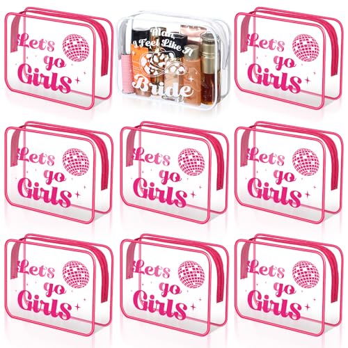 Let's Go Girls Bachelorette Makeup Bags, 9 Pcs Clear PVC Bridesmaid Gifts