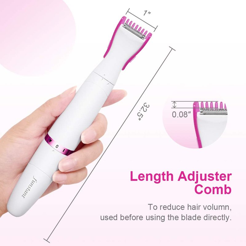 Bikini Trimmer, Funstant Electric Razor for Women with Comb, Cordless Safe Hair Trimmer Floating Foil for Dry Use, Battery Operated Personal Shaver for Lady Girl, Pubic Hair, Delicate Private Area
