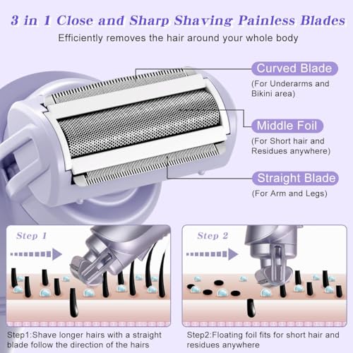 Hatteker Women's Electric Shaver Trimmer - Purple, Waterproof 3-in-1
