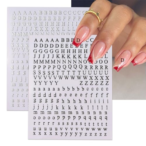 3D Metallic Gold & Silver Alphabet Nail Art Stickers - 8 Sheets