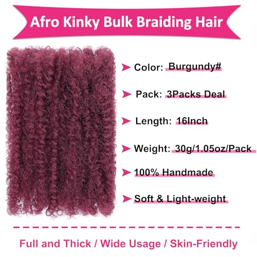 Unionbeauty 16 Inch Afro Kinky Bulk Hair - 3 Packs for Dreadlocks