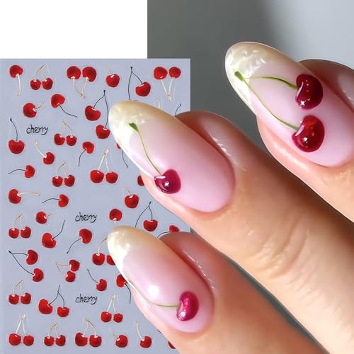 Cherry Nail Stickers Set - 4 Sheets Self-Adhesive Decals