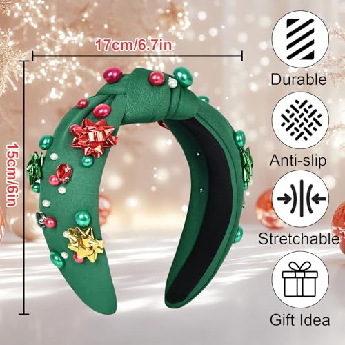 MSCYAE Green Christmas Headband for Women Non Slip Crystal Pearl Holiday Accessory
