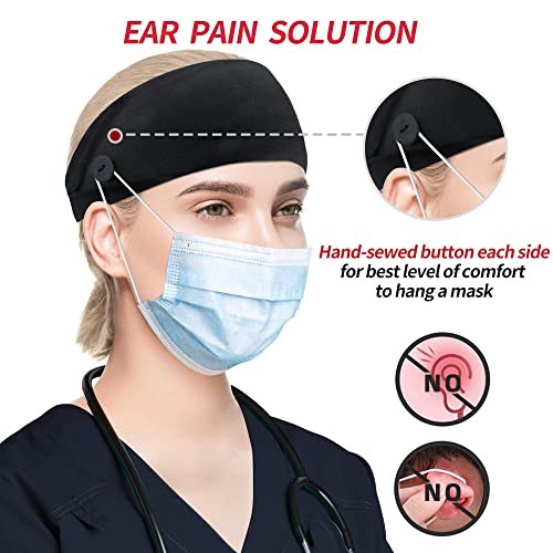 Button Headbands for Masks - Non-Slip Wide Elastic Sweatband for Nurses