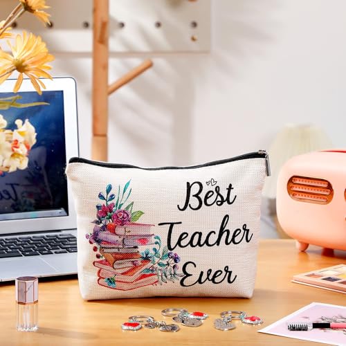 Teacher Appreciation Gifts Set - 6 Pack Book Style Makeup Bags & Keychains