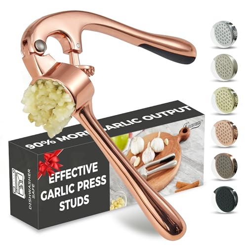 Professional Garlic Press - Easy Squeeze, Rust Proof, Rose Golden