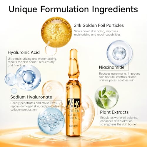 24K Gold Serum Ampoule for Face Anti-Aging Hydrating Collagen Boost - 3 Pack