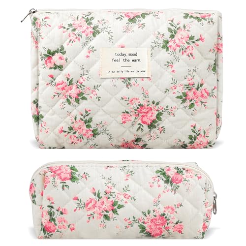 Large Floral Makeup Bag Set for Travel - Coquette Pink Flower