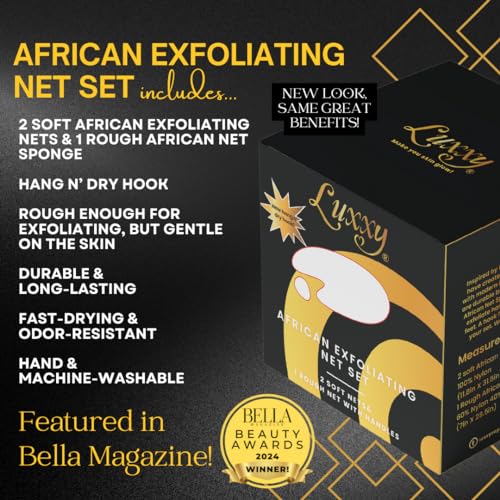 Luxxy® African Exfoliating Net Set - 3 Pack (Black, Brown, White) for Smooth Skin