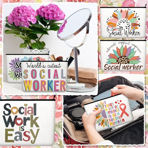 Social Worker Makeup Bags - 10 Pcs Canvas Pouch Set for Gifts