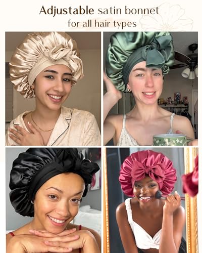 YANIBEST Champagne Satin Sleep Bonnet for Women, Double Layer Hair Frizz Control