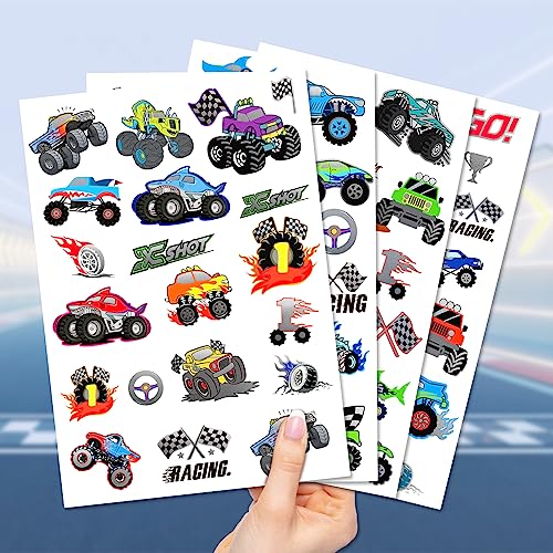 Gabizafia 75 Pcs Toddler Tattoos Hot Car Wheels Monster Truck Party Favors (Car Truck Tattoo) - 4 Sheets, 21x15cm