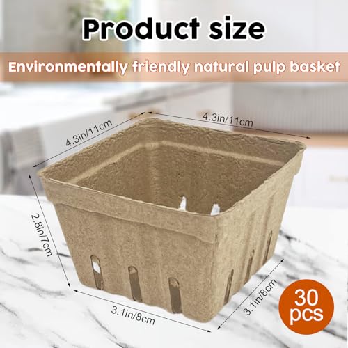 30 Pcs Natural Pulp Fiber Berry Baskets for Fruits & Vegetables