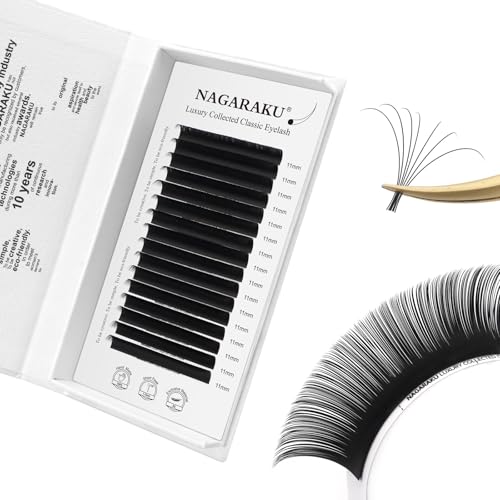 NAGARAKU Classic Lash Extensions 0.07 D 11mm - 3rd Gen. Handmade Natural False Eyelashes