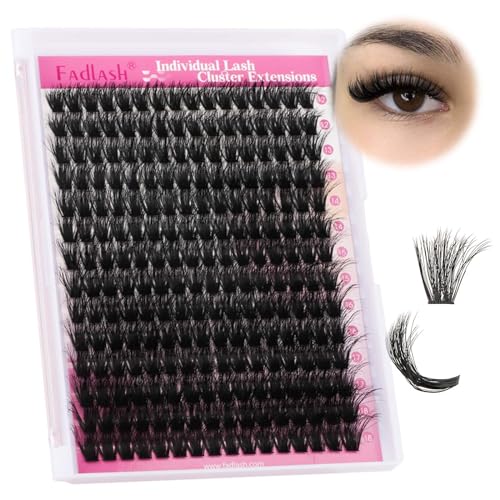FADLASH Cluster Eyelash Extensions Kit - 644 Pcs, 40D/100D/200D, 12-18mm D Curl
