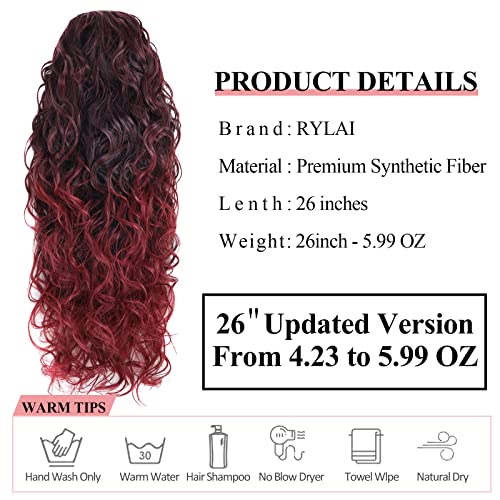 26" Ombre Burgundy Curly Drawstring Ponytail for Black Women - YIBANG