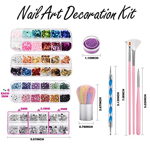 FANDAMEI Pink Nail Art Kit with Brushes, Glitter, Rhinestones & Decorations - A-Pink
